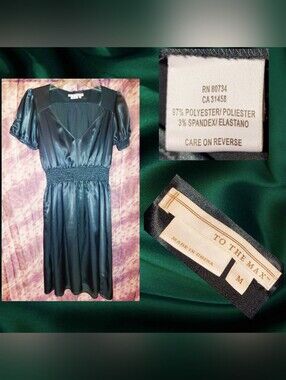 To The Max brand Deep Emerald Green V-Neck Soft Woven Satin Dress Sz Medium